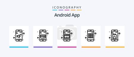 Ilustración de Android App Line 5 Icon Pack Incluyendo la investigación. buscar en coche. datos. texto. Móvil. Diseño de iconos creativos - Imagen libre de derechos