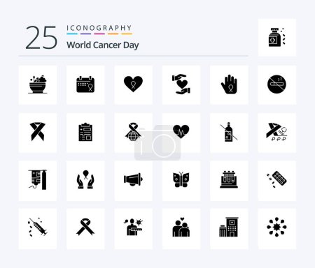 Ilustración de Día Mundial del Cáncer 25 Paquete de iconos de Glifos Sólidos incluyendo paciente. Amor. Amor. Corazón. cáncer - Imagen libre de derechos
