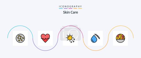 Ilustración de Skin Line Filled Flat 5 Icon Pack Incluyendo herida infectada. lesión. dermatología. Corte. sangrado - Imagen libre de derechos
