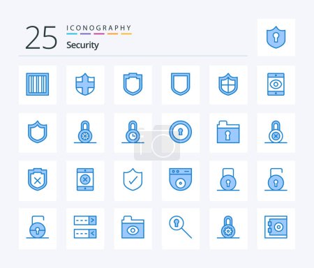 Téléchargez les illustrations : Security 25 Blue Color icon pack including protection. lock. security. shield. defense - en licence libre de droit