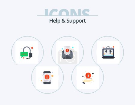 Téléchargez les illustrations : Help And Support Flat Icon Pack 5 Icon Design. . seo. operator. help. subscription - en licence libre de droit
