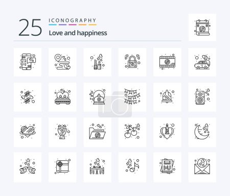 Illustration for Love 25 Line icon pack including romantic movie. love. party. lock. lip stick - Royalty Free Image