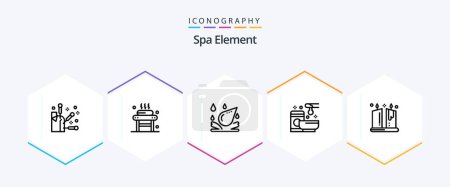 Illustration for Spa Element 25 Line icon pack including illumination. web. water drop. wax. service - Royalty Free Image