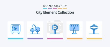 Ilustración de City Element Collection Azul 5 paquete de iconos incluyendo. a bordo. viaje. Firma. Anuncio. Diseño de iconos creativos - Imagen libre de derechos
