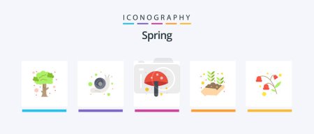 Téléchargez les illustrations : Spring Flat 5 Icon Pack Including garden. easter. mushroom. growing hand. plant. Creative Icons Design - en licence libre de droit
