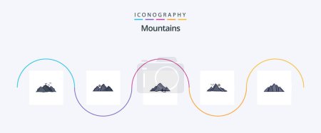 Illustration for Mountains Line Filled Flat 5 Icon Pack Including hill. mountain. mountain. tree. hill - Royalty Free Image