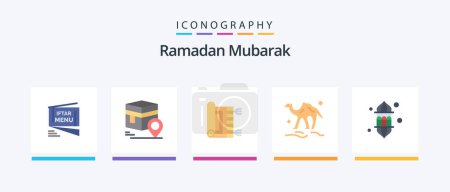 Téléchargez les illustrations : Ramadan Flat 5 Icon Pack Including animal. camel. map. namaz. rug. Creative Icons Design - en licence libre de droit