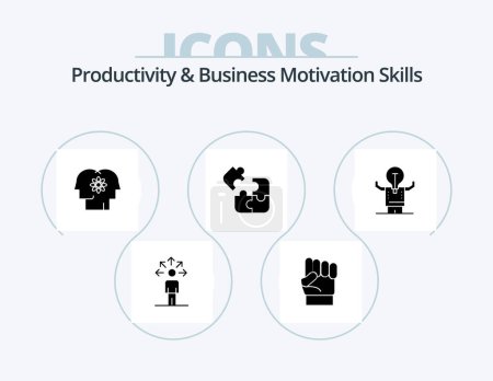 Téléchargez les illustrations : Productivité et motivation des entreprises Compétences Glyph Icon Pack 5 Icône Design. puzzle. jeu. la force. les affaires. gestion - en licence libre de droit
