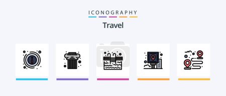Téléchargez les illustrations : Travel Line Filled 5 Icon Pack Including rest. journey. route. hotel. navigate. Creative Icons Design - en licence libre de droit