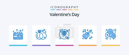 Ilustración de Día de San Valentín Azul 5 Icono Pack Incluyendo el corazón. Boda. luna de miel. violín. El matrimonio. Diseño de iconos creativos - Imagen libre de derechos