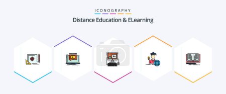 Illustration for Distance Education And Elearning 25 FilledLine icon pack including scholar. avatar. tutorial. graduation. software - Royalty Free Image