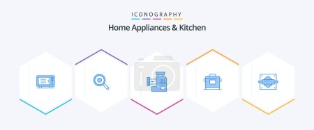 Illustration for Home Appliances And Kitchen 25 Blue icon pack including pin. hotel. mixer. rice. cooker - Royalty Free Image