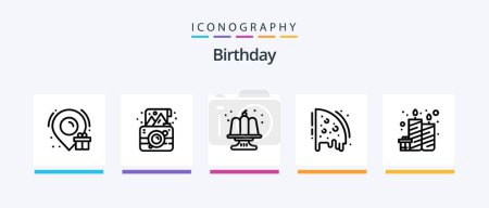 Illustration for Birthday Line 5 Icon Pack Including party. birthday. candle. surprise. gift. Creative Icons Design - Royalty Free Image