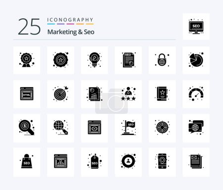 Illustration for Marketing And Seo 25 Solid Glyph icon pack including globe with lock. globe. seo. security. seo - Royalty Free Image