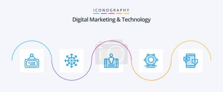 Ilustración de Digital Marketing And Technology Blue 5 Icon Pack Including community. super connected. platform. network. social - Imagen libre de derechos