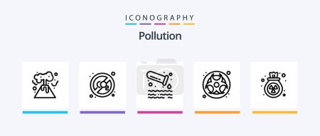 Téléchargez les illustrations : Pollution Line 5 Icon Pack Including co dioxide. carbon. pollution. waste. leak. Creative Icons Design - en licence libre de droit