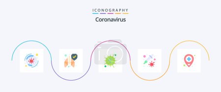 Téléchargez les illustrations : Coronavirus Flat Pack de 5 icônes comprenant l'emplacement. virus. grippe. transmission. compte-gouttes - en licence libre de droit