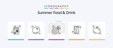 Téléchargez les illustrations : Summer Food and Drink Line 5 Icon Pack Including ice. shop. bbq. orange. citrus. Creative Icons Design - en licence libre de droit