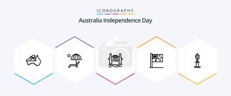 Ilustración de Australia Día de la Independencia 25 Paquete de iconos de línea incluyendo nación. país. Verano. australia. puerto - Imagen libre de derechos