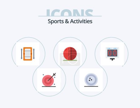 Illustration for Sports and Activities Flat Icon Pack 5 Icon Design. leather ball. cricket ball. skittles. kayak. boat - Royalty Free Image