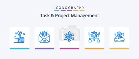 Téléchargez les illustrations : Task And Project Management Blue 5 Icon Pack Including cloud creative. bulb. money. share. management. Creative Icons Design - en licence libre de droit