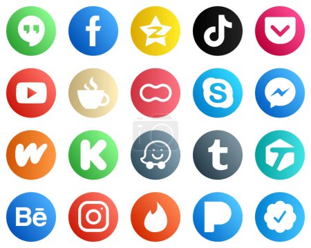 Illustration for 20 Simple Social Media Icons such as caffeine. douyin. video and pocket icons. High resolution and editable - Royalty Free Image
