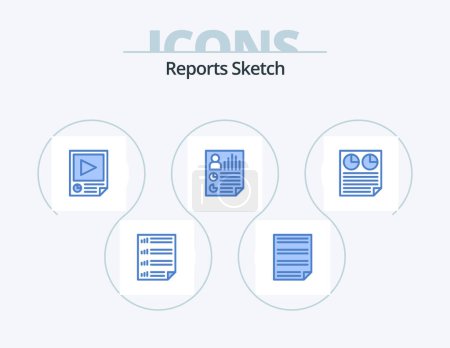 Ilustración de Reports Sketch Blue Icon Pack 5 Icon Design. page. data. page. report. paper - Imagen libre de derechos
