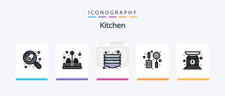 Illustration for Kitchen Line Filled 5 Icon Pack Including meat. grinder. cook. plates. kitchen. Creative Icons Design - Royalty Free Image