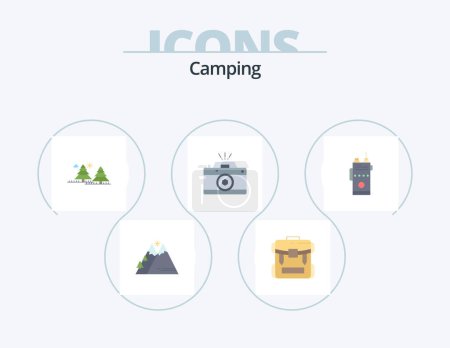 Illustration for Camping Flat Icon Pack 5 Icon Design. capture. camera. hiking. pines. jungle - Royalty Free Image