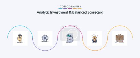 Téléchargez les illustrations : Analytic Investment And Balanced Scorecard Line Filled Flat 5 Icon Pack Including award. responsive. setting. response. love - en licence libre de droit