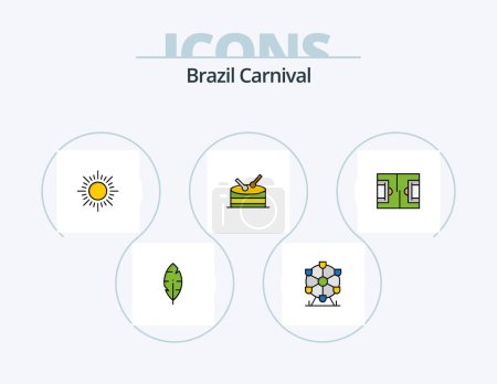 Ilustración de Brazil Carnival Line Filled Icon Pack 5 Icon Design. field. celebration. mask. carnival. brazil - Imagen libre de derechos