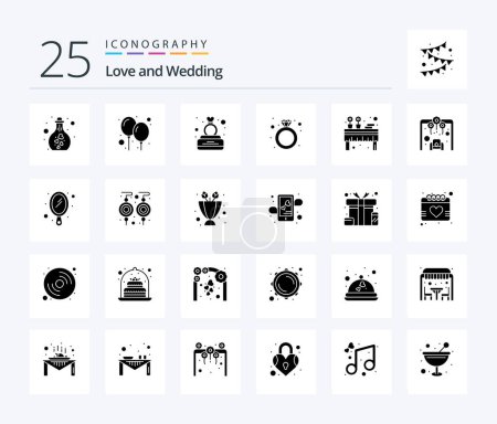 Téléchargez les illustrations : Wedding 25 Solid Glyph icon pack including banquet. jewelry. box. engagement. ring - en licence libre de droit