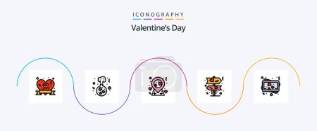 Téléchargez les illustrations : Valentines Day Line rempli plat Pack de 5 icônes inclus. mémoire. emplacement. amour. direction - en licence libre de droit