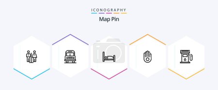 Téléchargez les illustrations : Pack icône Map Pin 25 Line inclus. cartes. Au lit. station service. palmier - en licence libre de droit