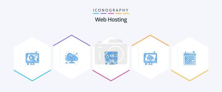 Illustration for Web Hosting 25 Blue icon pack including . display page content. server. upload. computer - Royalty Free Image