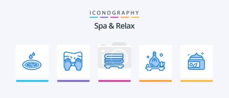 Ilustración de Spa And Relax Blue 5 Icon Pack Including green. cream. spa. aroma. oil. Creative Icons Design - Imagen libre de derechos