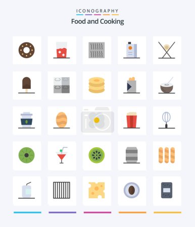 Téléchargez les illustrations : Creative Food 25 Pack icône plat tels que la restauration rapide. jus de fruits. la nourriture. fruits. boisson - en licence libre de droit