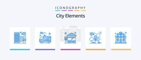 Illustration for City Elements Blue 5 Icon Pack Including restaurant. tree. stop. park. garden. Creative Icons Design - Royalty Free Image