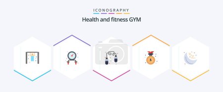 Téléchargez les illustrations : Gym 25 Flat icon pack including . emblem. . health - en licence libre de droit