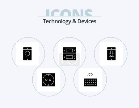 Ilustración de Dispositivos Glyph Icon Pack 5 Icon Design. dispositivos. Teléfono celular. dispositivos. Vídeo. d) - Imagen libre de derechos