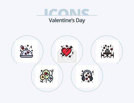 Illustration for Valentines Day Line Filled Icon Pack 5 Icon Design. travel. passport. romance. honeymoon. heart - Royalty Free Image