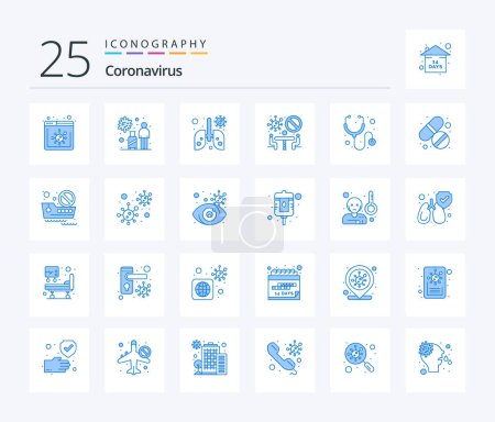 Ilustración de Coronavirus 25 Blue Color paquete de iconos incluyendo médica. Equipo. virus. reunión. prohibido - Imagen libre de derechos