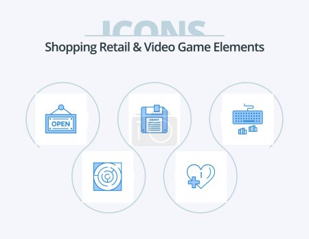 Illustration for Shoping Retail And Video Game Elements Blue Icon Pack 5 Icon Design. type. keyboard. plus. save. floppy - Royalty Free Image