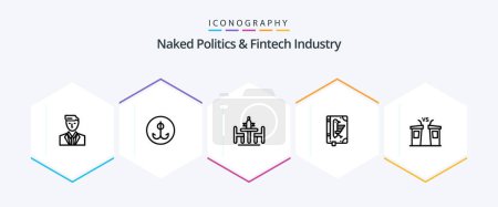 Illustration for Naked Politics And Fintech Industry 25 Line icon pack including declaration. codex. sport. book. diplomacy - Royalty Free Image