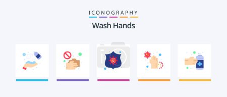 Illustration for Wash Hands Flat 5 Icon Pack Including disease. covid. pandemic. virus. safeguard. Creative Icons Design - Royalty Free Image