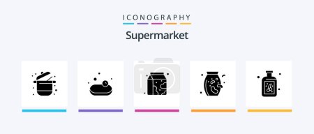 Ilustración de Supermarket Glyph 5 Icon Pack Including bottle. berry. breakfast. vegetable. nuts. Creative Icons Design - Imagen libre de derechos