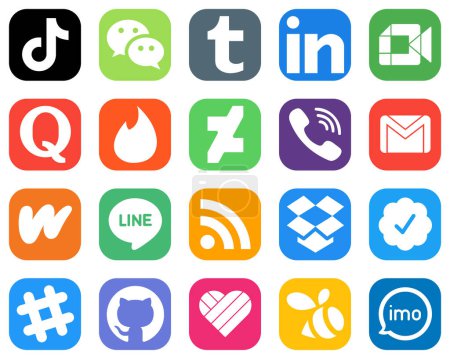 Illustration for 20 Social Media Icons for Every Platform such as viber. tinder. linkedin and question icons. Unique Gradient Icon Set - Royalty Free Image