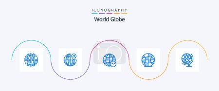 Ilustración de Globo azul 5 paquete de iconos incluyendo. Geografía. internet. Tierra. internet - Imagen libre de derechos