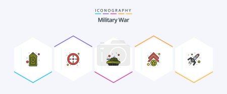 Ilustración de Military War 25 FilledLine icon pack including bomb. star. army tank. chevron. arm - Imagen libre de derechos