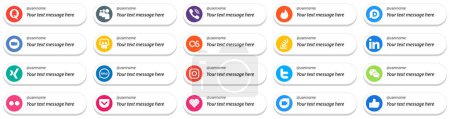 Ilustración de Follow me Social Network Platform Card Style icons with Custom Message Option 20 pack such as overflow. question. zoom. stockoverflow and slideshare icons. High resolution and fully customizable - Imagen libre de derechos
